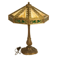 Antique American Arts & Crafts 3 Light Slag Glass Table Lamp by Miller Co. 1910