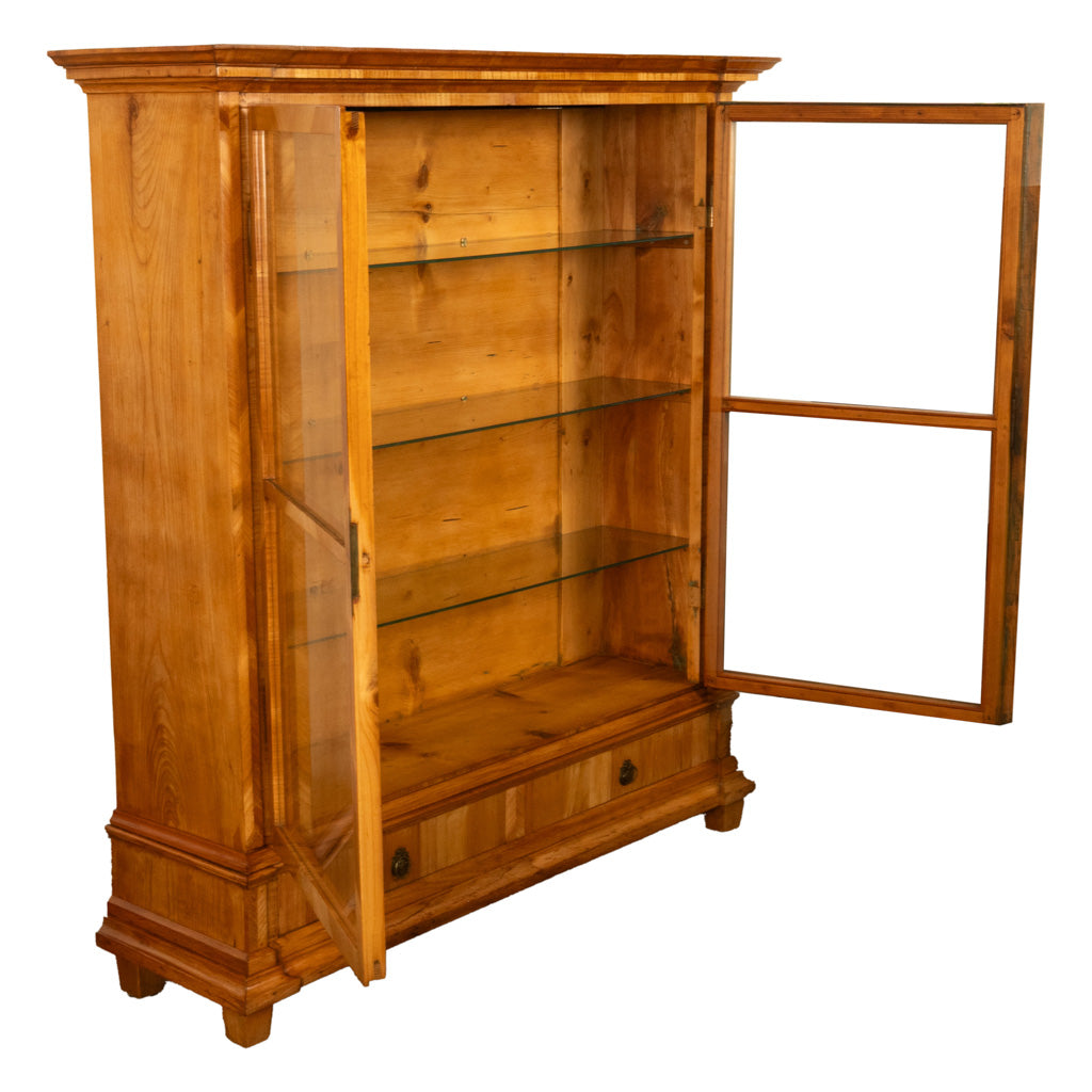 Antique Austrian Cherry Wood Biedermeier Display Library Cabinet Bookcase 1840