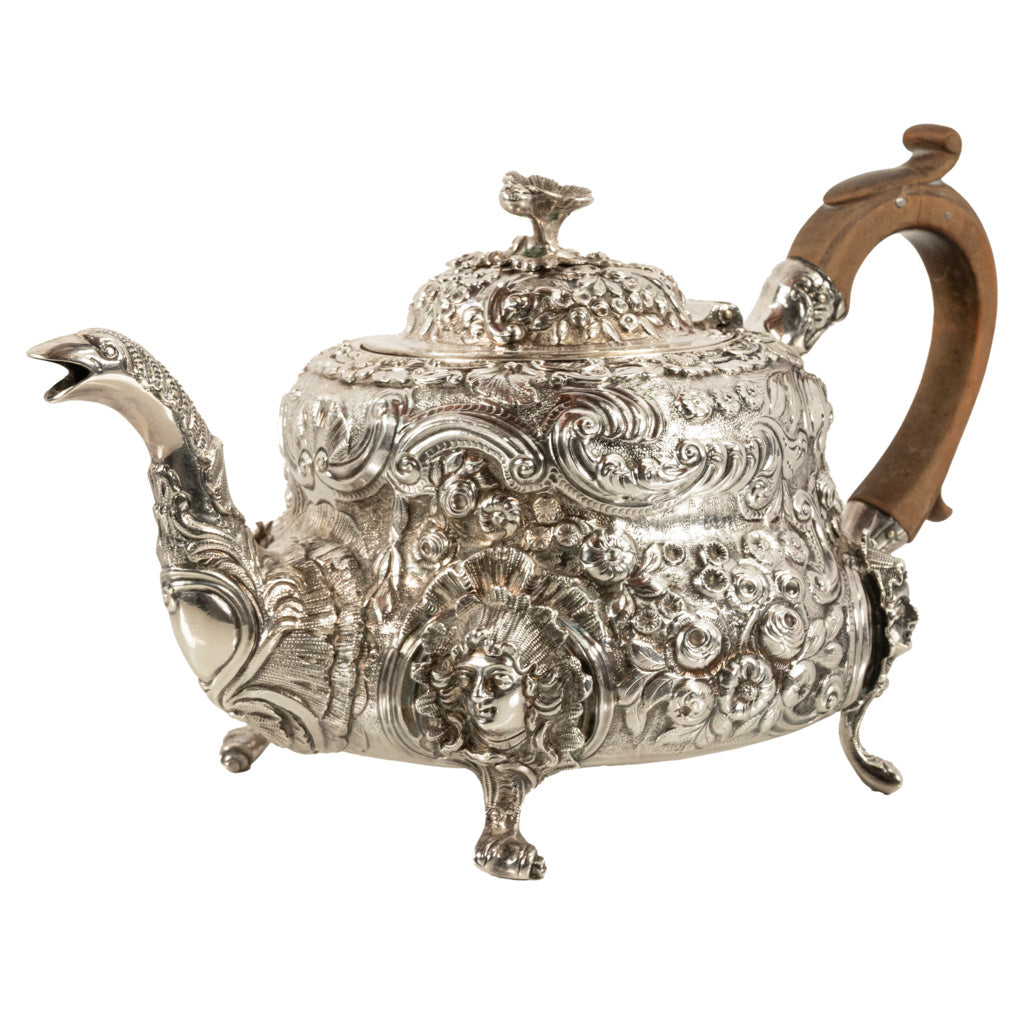 Antique George III Sterling Silver Rococo Teapot London John Wakefield 1819