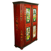 Antique 19th Century German Painted Cabinet Wedding Armoire "Four Seasons" 1850