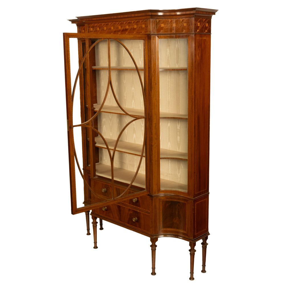Antique Art Nouveau Inlaid Mahogany Display China Cabinet Vitrine Waring Gillow, 1905