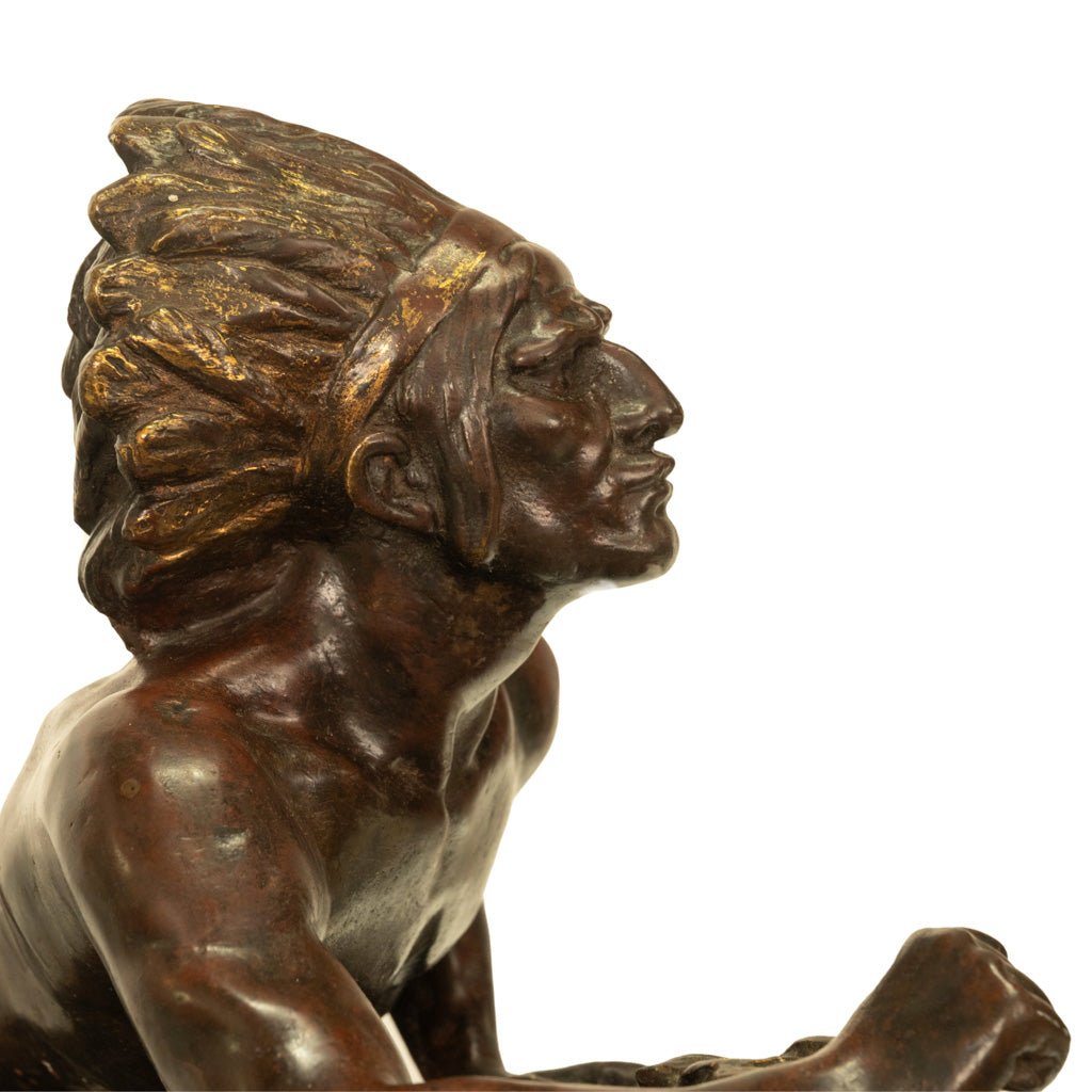 Antique French Art Deco Bronze Sculpture Native American Indian Hunter Scout by René-André Varnier, Circa 1920