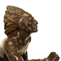 Antique French Art Deco Bronze Sculpture Native American Indian Hunter Scout by René-André Varnier, Circa 1920