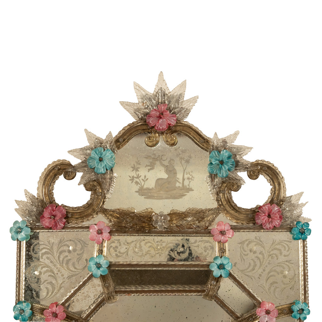 Antique Style Italian Handmade Murano Venetian Etched Glass Mirror Fratelli Tosi