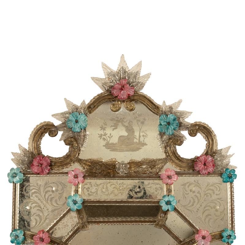 Antique Style Italian Handmade Murano Venetian Etched Glass Mirror Fratelli Tosi