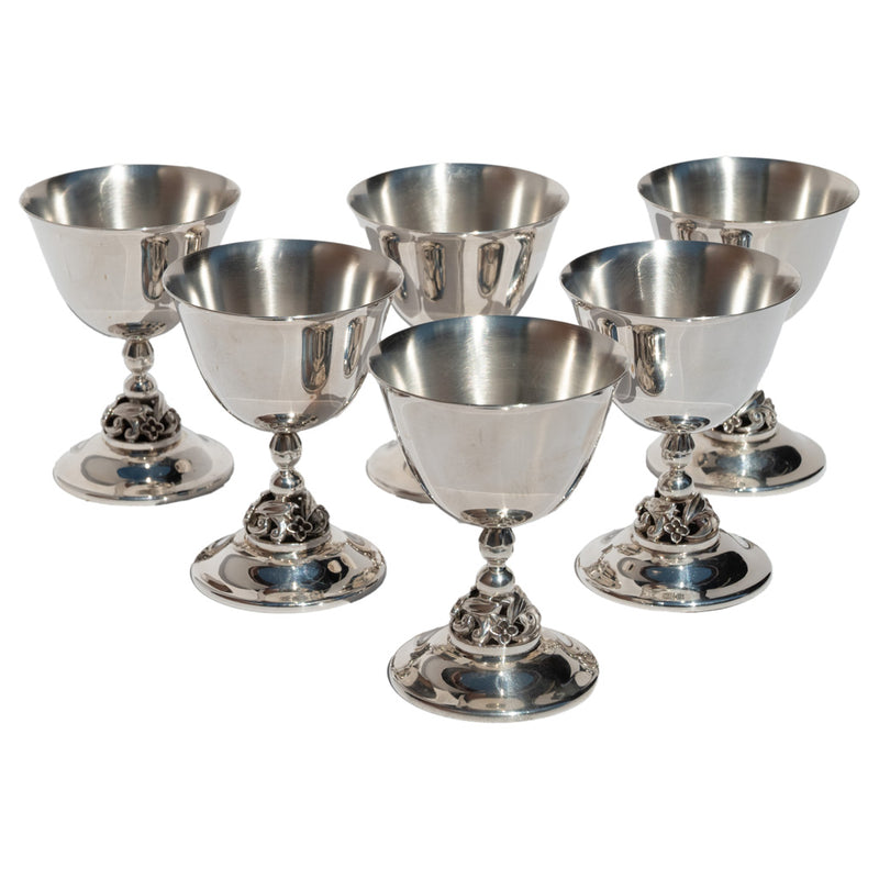 Set of Six Mid Century Modern Alphonse La Paglia Sterling Silver Wine Goblets