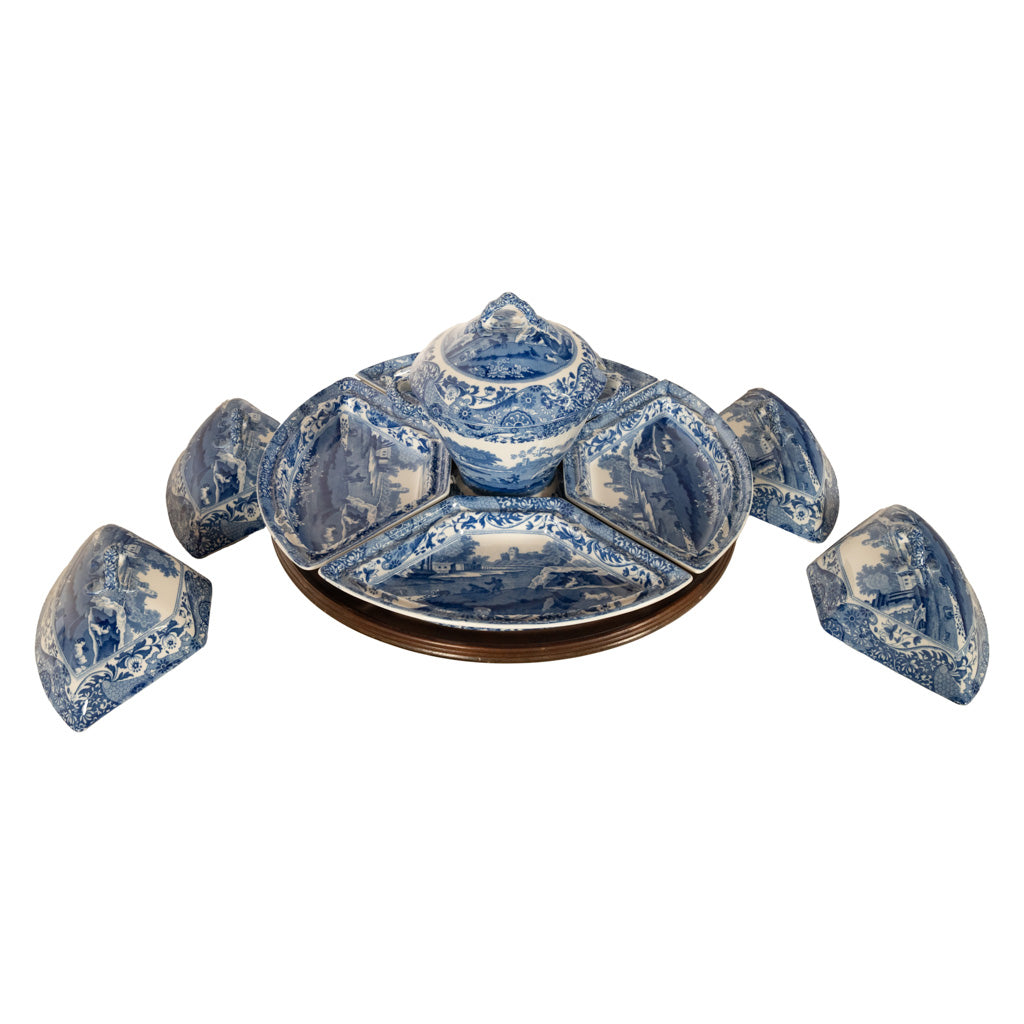 Antique Copeland Spode Blue & White Porcelain "Italian" Pattern Lazy Susan 1890