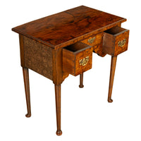 Antique Irish 18th Century Burl Walnut George I Lowboy Dressing Table Desk 1720