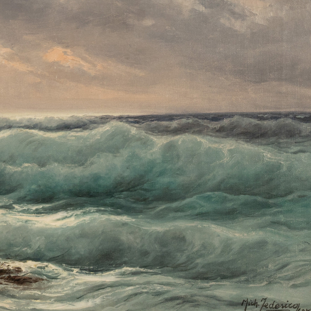 Antique Italian Oil on Canvas Painting Seascape Coastline Isle of Capri Italy by Cavalier Michele Federico, 1925