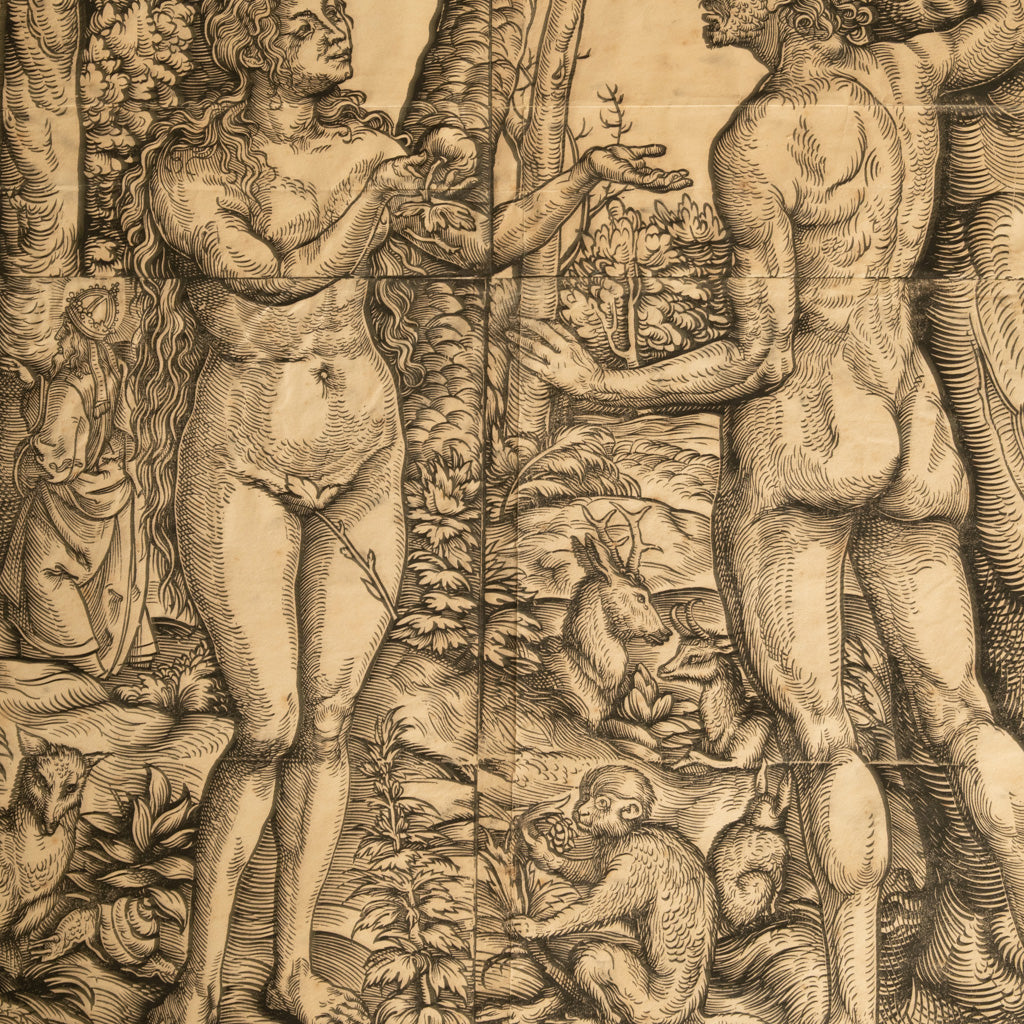 16thCentury German Northern Renaissance Woodcut Print Adam & Eve Baron Von Lanna by Hans Burgkmair the Elder, 1525