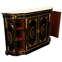 19th Century French Napoleon III Ormolu & Marble Ebonized Cabinet Sideboard 1860