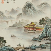 Pair Antique Chinese Republic Period Hand Painted Porcelain Hongmu Plaques 1920