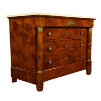 Antique 19th Century French Empire Burl Walnut Marble Ormolu Chest Drawers Commode 1810