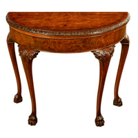 Antique Mahogany Carved Chippendale Demi-Lune Queen Anne Game Console Table 1900