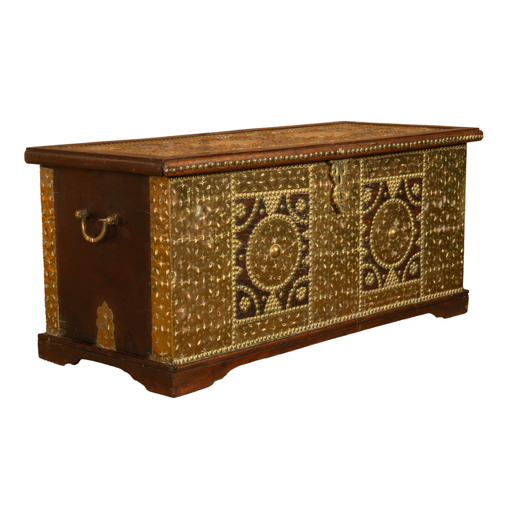 Antique 19thC Zanzibar Omani Teak & Brass Stud & Copper Clad Dowry Chest 1850