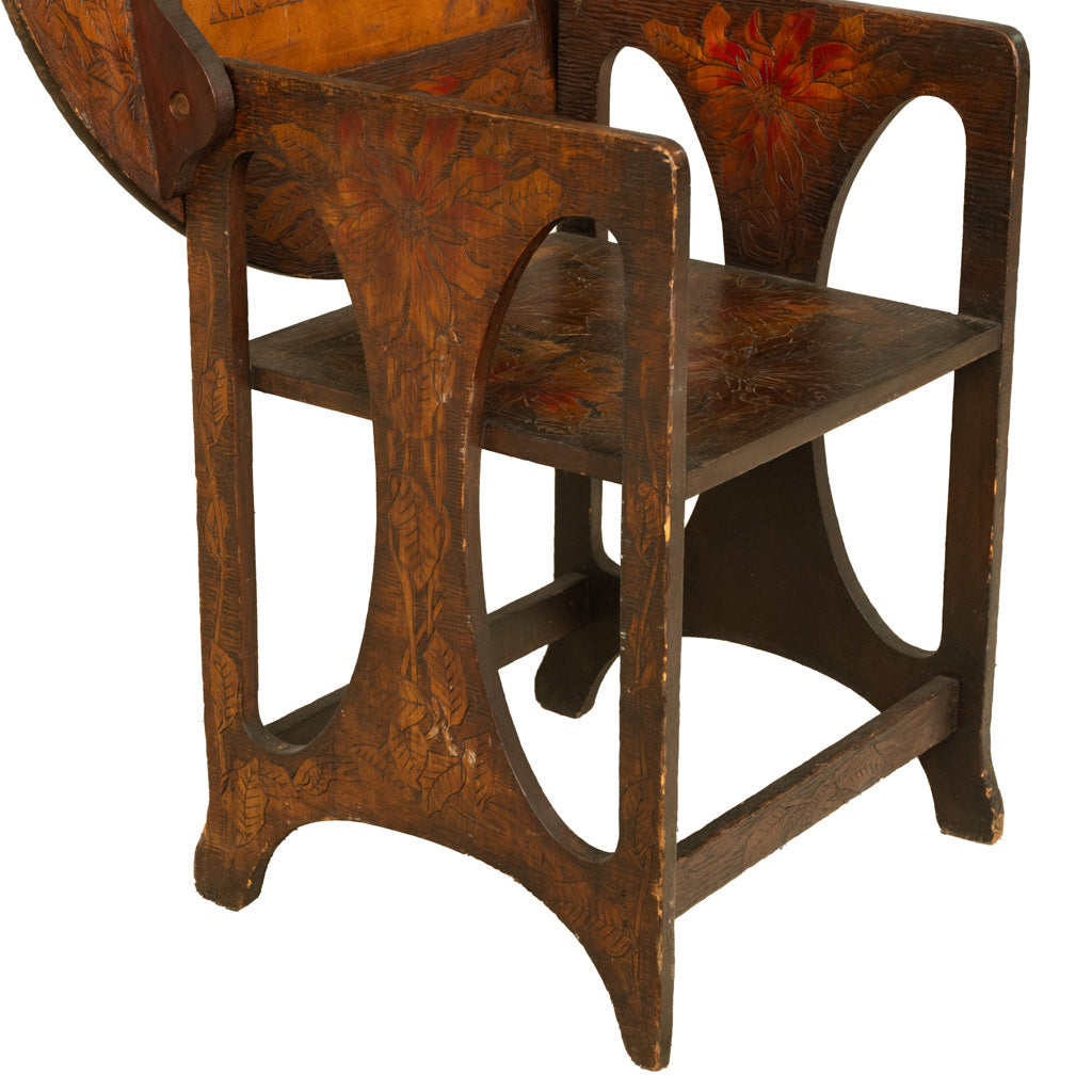 Antique Folk Art Poker Work Arts & Crafts Monks Bench Table Chair New York 1900