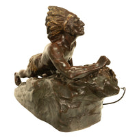 Antique French Art Deco Bronze Sculpture Native American Indian Hunter Scout by René-André Varnier, Circa 1920