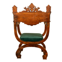 Antique Renaissance Revival Carved Walnut Green Man Savonarola Chair Circa 1890