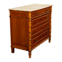 Antique 19th Century French Faux Bamboo Pine White Marble Chest Drawers Commode Circa 1880