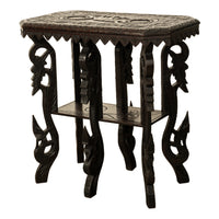 Antique Carved Anglo Indian Teak Wood Elephant Twin Tier Lamp Side Table 1900