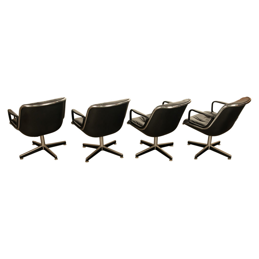 Set of 4 Mid Century Modern Charles Pollock Knoll Black Leather Executive Chairs, 1963