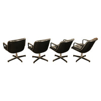 Set of 4 Mid Century Modern Charles Pollock Knoll Black Leather Executive Chairs, 1963