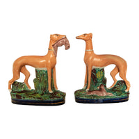Antique 19thC Pair of Staffordshire Whippets Greyhounds Hunting Dog Figures 1860