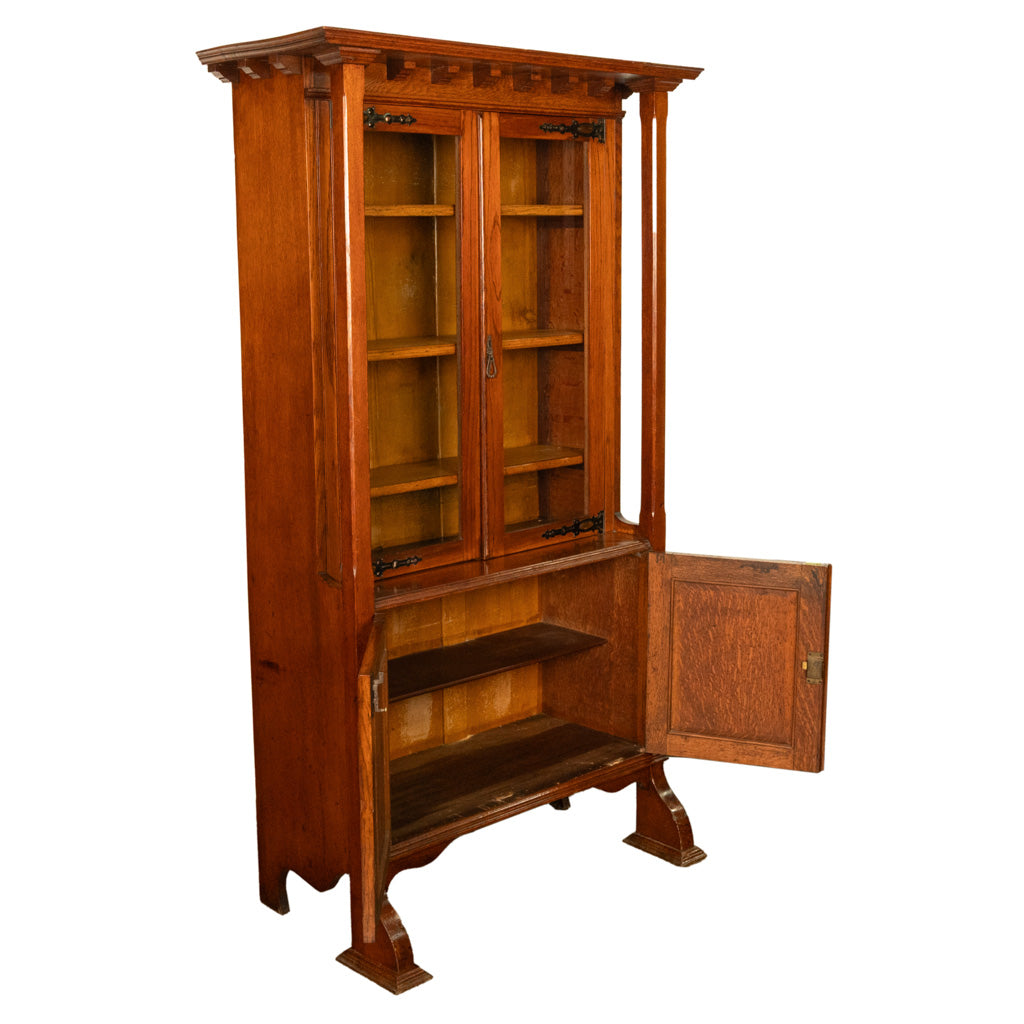 Antique Liberty & Co. Arts and Crafts Oak Mission Bookcase Display Cabinet 1905