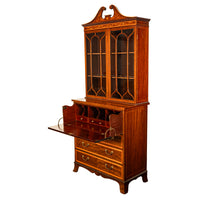 Antique Georgian Sheraton Marquetry Mahogany Bureau Bookcase Butler's Secretary Circa 1810