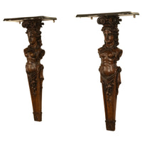 Antique 19thC Italian Carved Walnut Renaissance Revival Pair Caryatid Brackets, Circa 1850