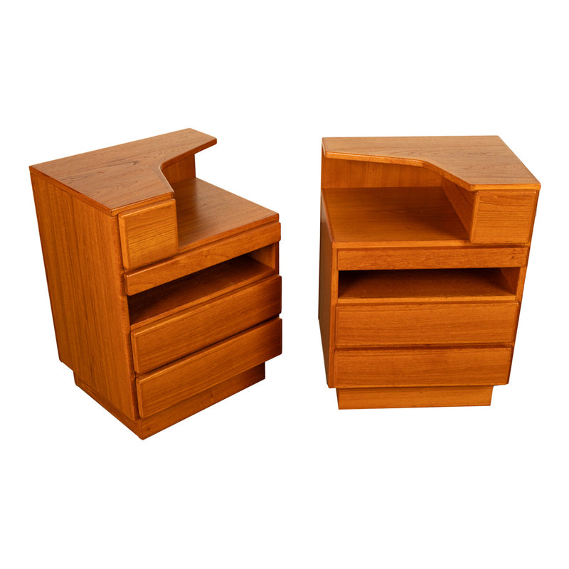 Pair Mid Century Modern Danish Teak Nightstands Chest Drawers by Scan Coll 1970