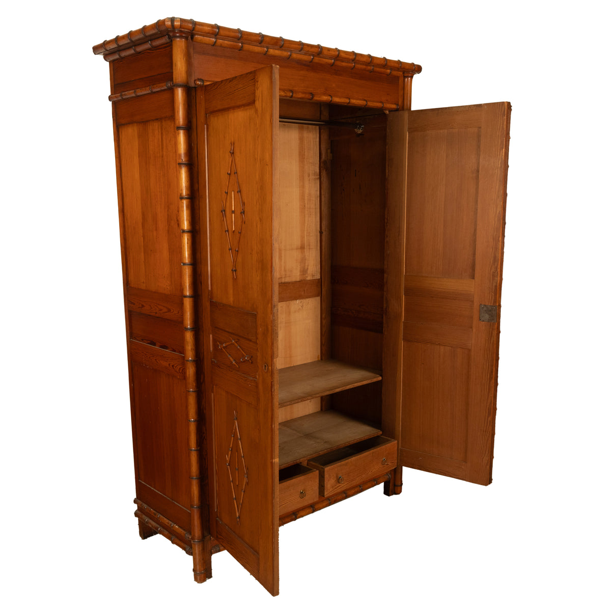 Antique 19th Century French Faux Bamboo Pine Armoire Wardrobe Cupboard 1880