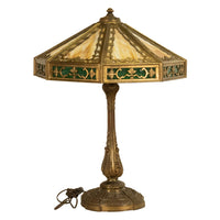 Antique American Arts & Crafts 3 Light Slag Glass Table Lamp by Miller Co. 1910