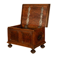 Antique Carved Walnut & Iron Coffer Chest Strong Guild Box Simmern Germany 1737