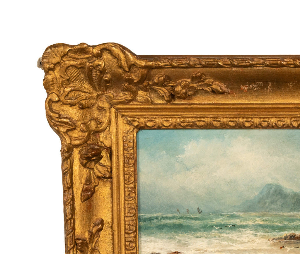 Antique 19th Century Marine Seascape Coastal Maritime English Channel Painting by James Webb, 1860