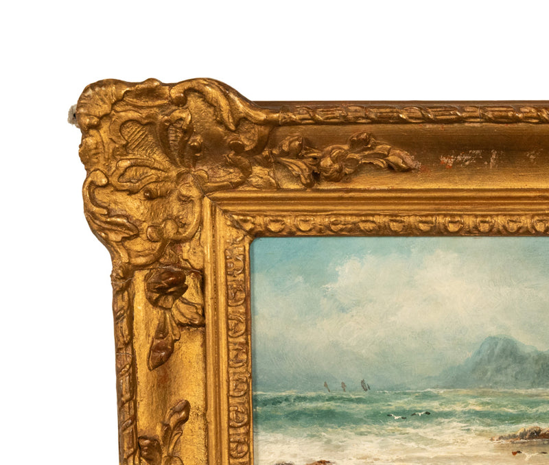 Antique 19th Century Marine Seascape Coastal Maritime English Channel Painting by James Webb, 1860
