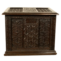 Antique French Medieval Gothic Carved Oak Chest Coffer 17th Century Panels 1679
