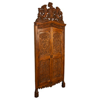 Antique 18th Century Carved Walnut Corner Cabinet Spainish Royal Coat of Arms