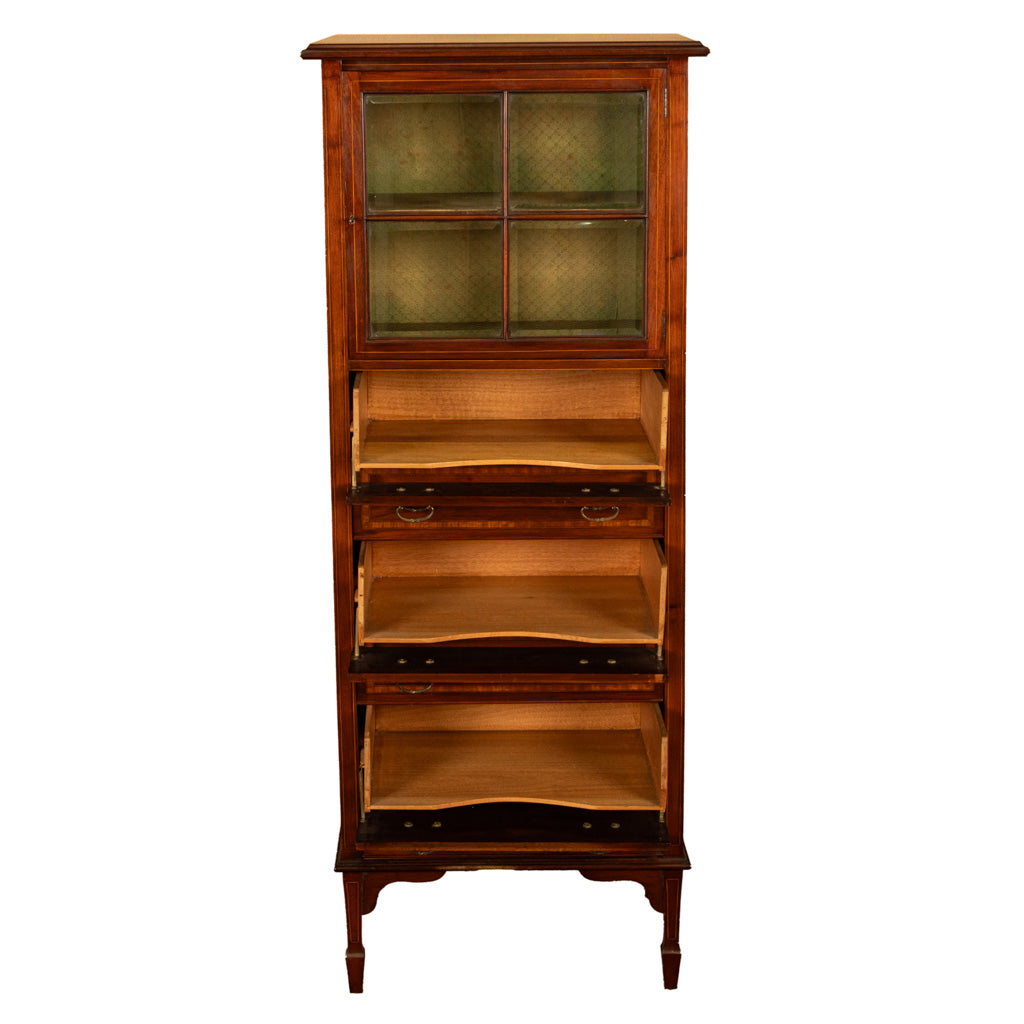 Antique Inlaid Mahogany Sheraton Regency Revival Sheet Music Filing Cabinet 1890