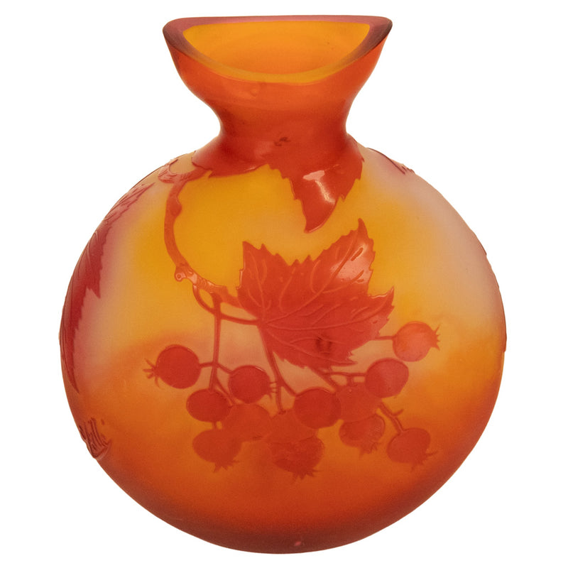 Antique French Art Nouveau Cameo Art Glass Emile Galle Vase Leaves Berries 1900