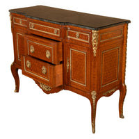 Antique French Parquetry Ormolu Marble Top Louis XVI Commode Chest Drawers 1880