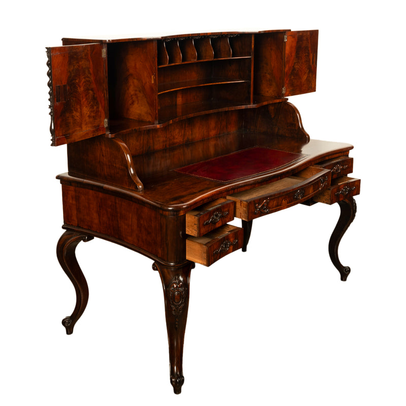 Antique French Carved Rosewood Louis Philippe Rococo Desk Bureau Writing Table Circa 1850