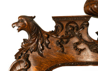 Antique R. J. Horner & Co Monumental Carved Oak Figural Griffins Hall Bench 1890