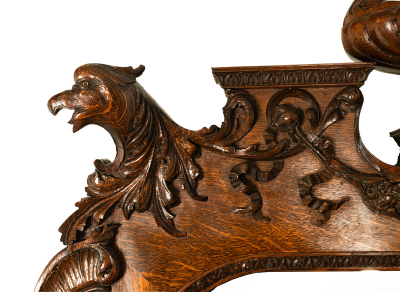 Antique R. J. Horner & Co Monumental Carved Oak Figural Griffins Hall Bench 1890