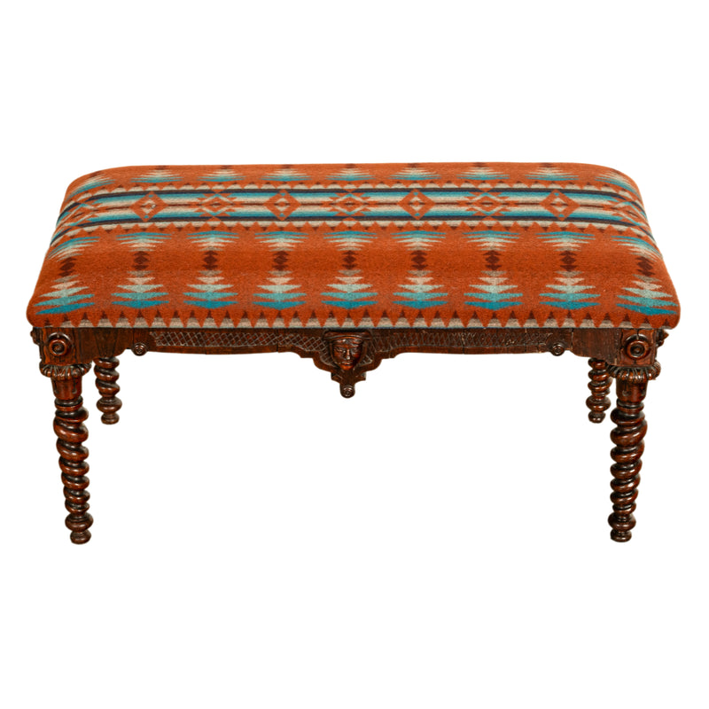 Antique American Renaissance Revival Window Music Bench Seat Pendleton Wool 1870