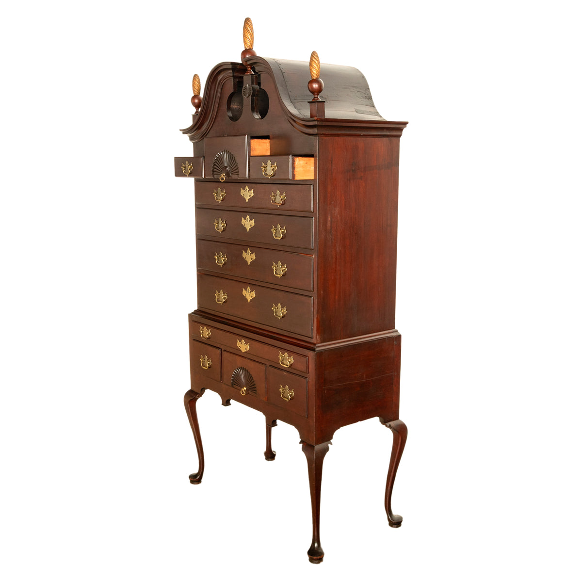 Antique 18thC American Federal Queen Anne Mahogany Bonnet-Top Highboy Salem Massachusetts 1790