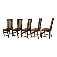 Antique 19thC Set 6 Carved Caned Jacobean Barley Twist Walnut Dining Chairs 1870