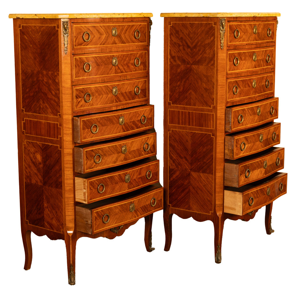 Pair Antique French Semainier Ormolu Marble Chests of Drawers by Kahn & Cie 1895