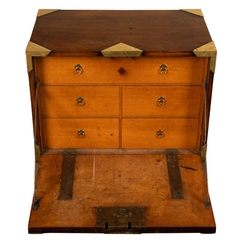 Antique 19th Century Oak Brass Campaign Chest Document Captain's Strong Box 1780