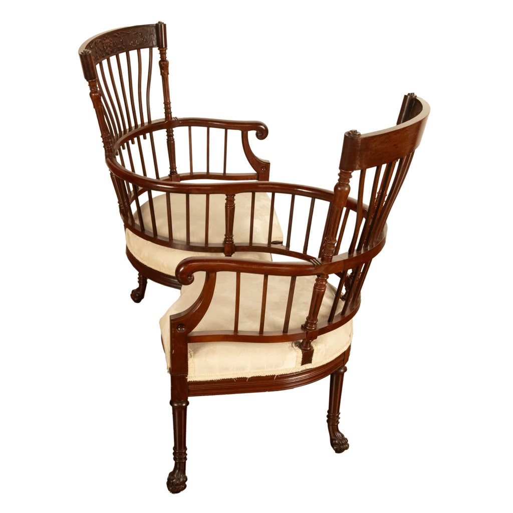 Antique American Carved Mahogany Conversation Sofa Chair Loveseat Tête-à-Tête, Circa  1880